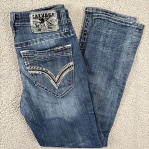 Salvage Supply Jeans Havok Straight 30x30 Slim Fit Dark Blue Whiskers BKE Buckle